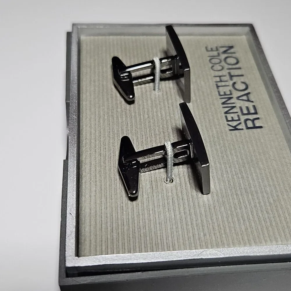 Dark Silver Tone Kenneth Cole Reaction Rectangular Cufflinks